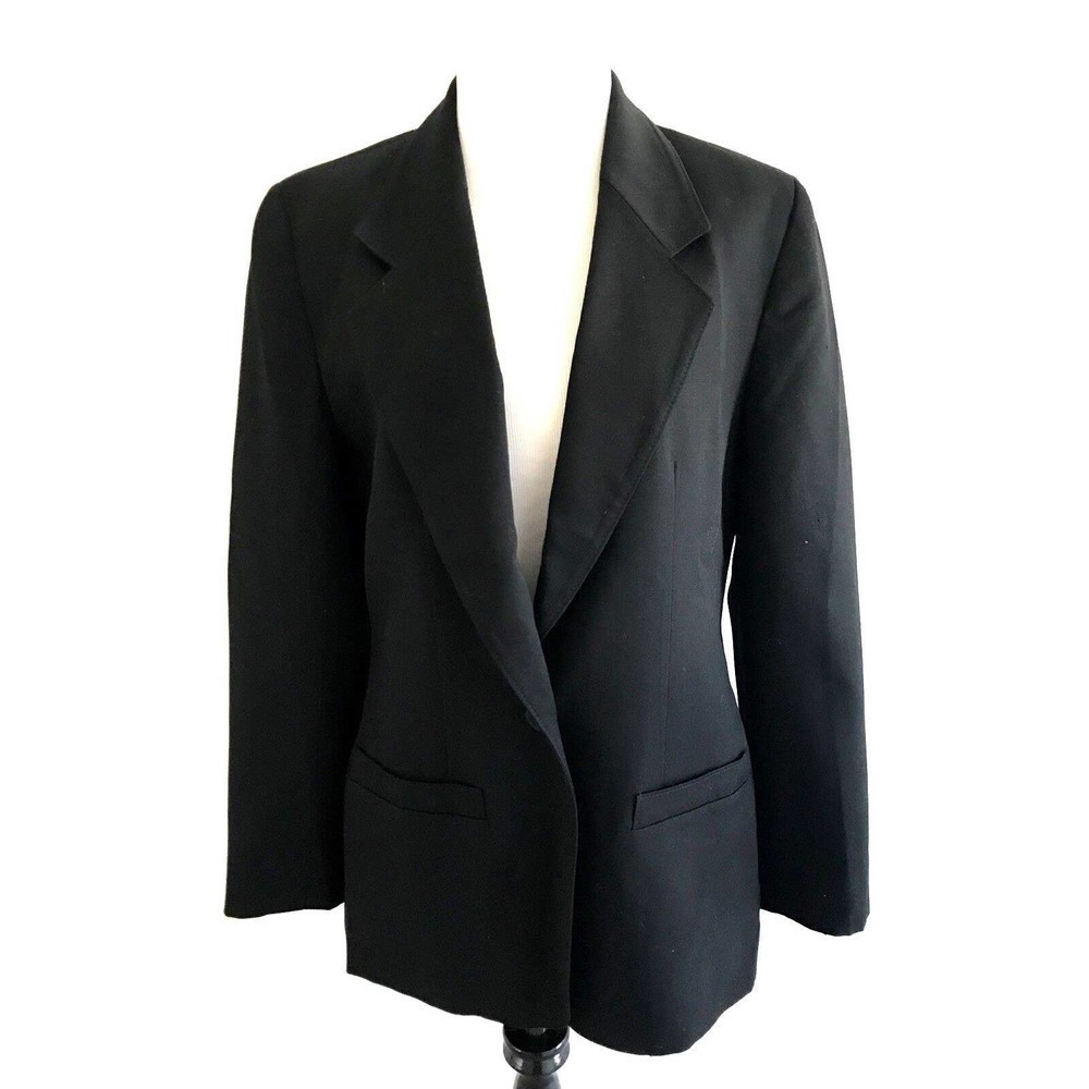 Pendleton | Herringbone Suit Blazer Size 10 Black One Button V-Neck Virgin Wool